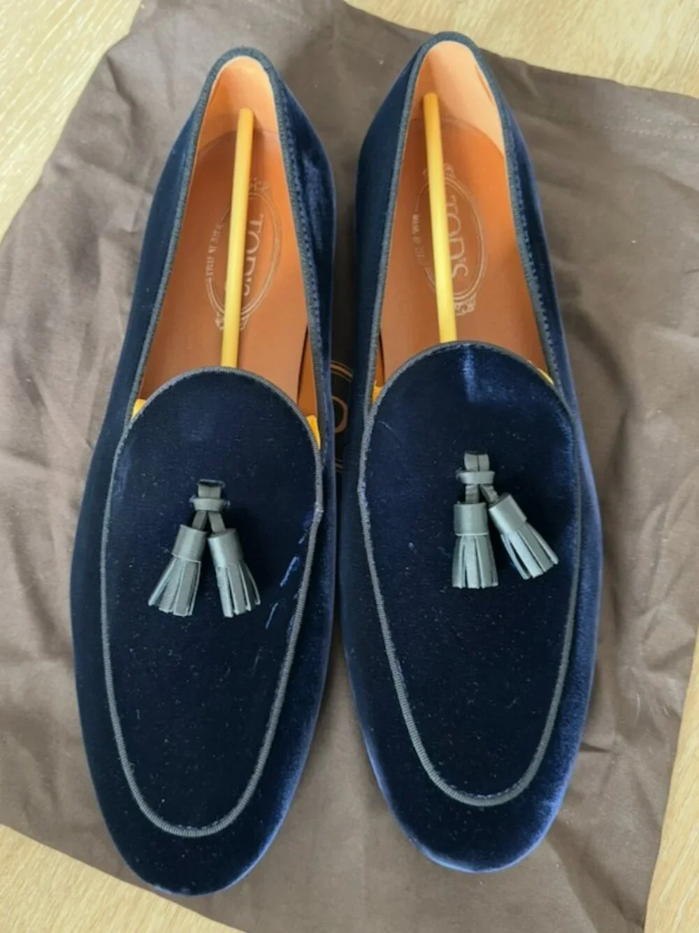 BRAND NEW Tod's Blue Suede Tassel-Detailed Loafers in Size 9